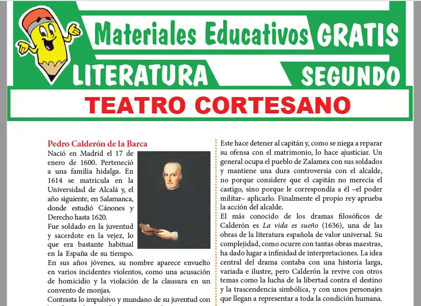 Ficha de El Teatro Cortesano para Segundo Grado de Secundaria