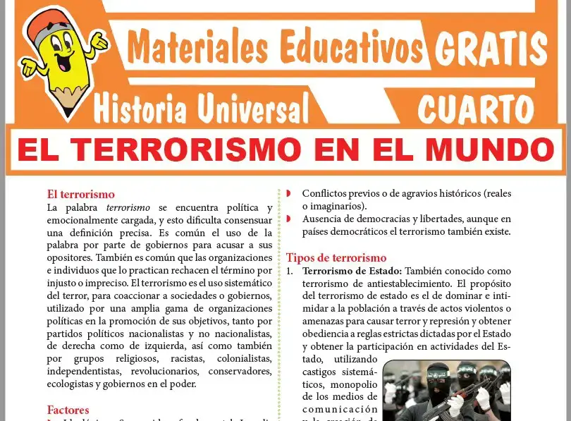 Ficha de El Terrorismo en el Mundo para Cuarto Grado de Secundaria