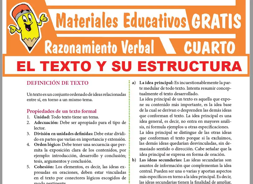 Ficha de El Texto y su Estructura para Cuarto Grado de Secundaria