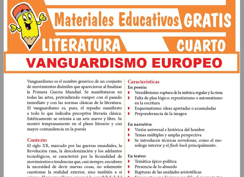 Ficha de El Vanguardismo Europeo para Cuarto Grado de Secundaria