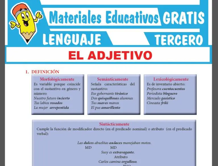 Concepto y Clases del Adjetivos para Tercer Grado de Secundaria