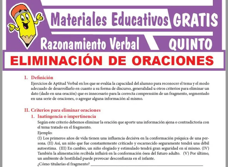Eliminación de Oraciones para Quinto Grado de Secundaria ≫ GRATIS