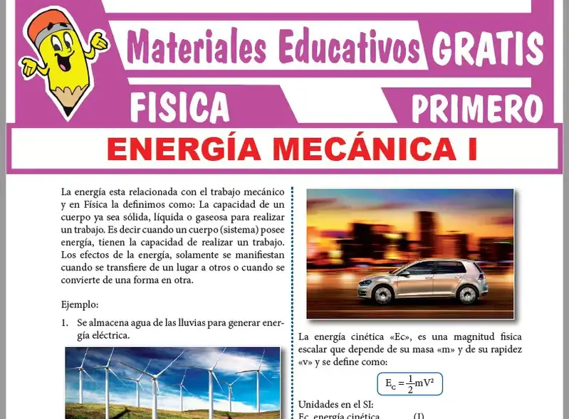 Ficha de Energía Cinética y Potencial Gravitatoria para Primer Grado de Secundaria