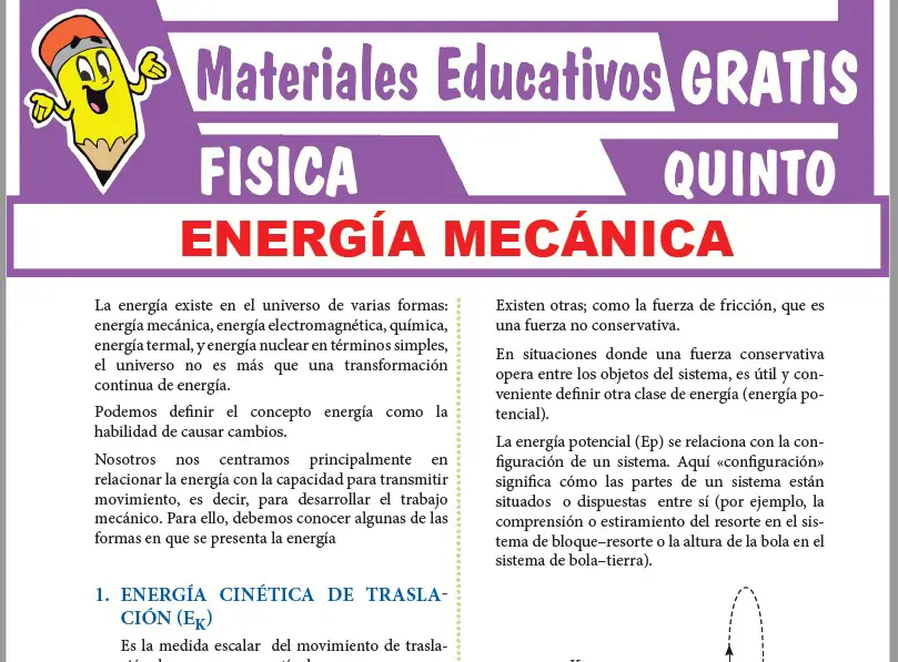 Ficha de Energía Mecánica para Quinto Grado de Secundaria