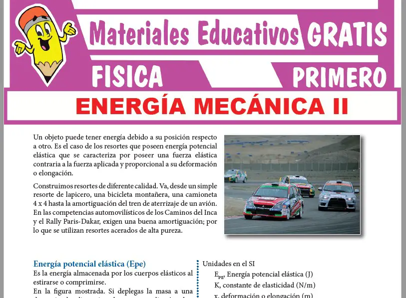 Ficha de Energía Potencial Elástica y Mecánica para Primer Grado de Secundaria