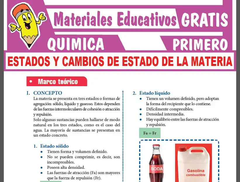 Estados y Cambios de Estado de la Materia para Primer Grado de Secundaria