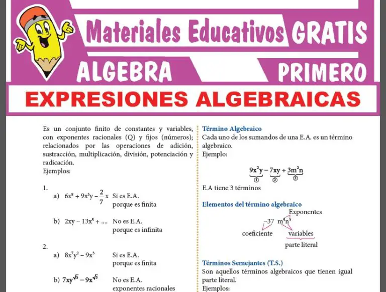 Expresiones Algebraicas Para Primer Grado De Secundaria ≫ Materiales