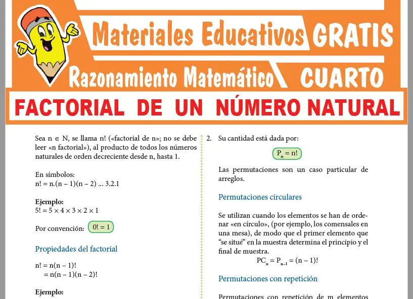 Factorial de un Número Natural para Cuarto Grado de Secundaria