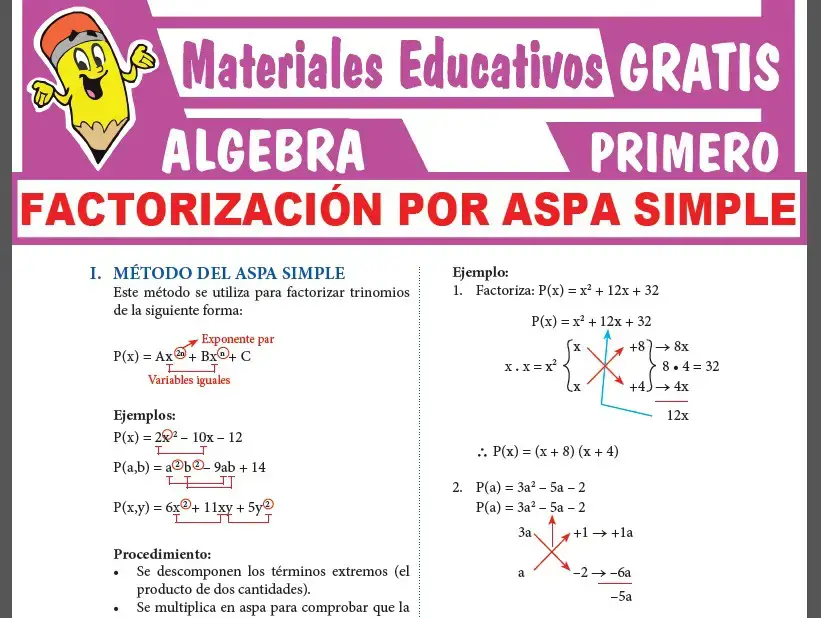 Factorización por Aspa Simple para Primer Grado de Secundaria