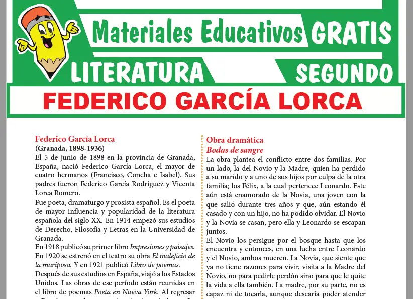 Ficha de Federico García Lorca para Segundo Grado de Secundaria
