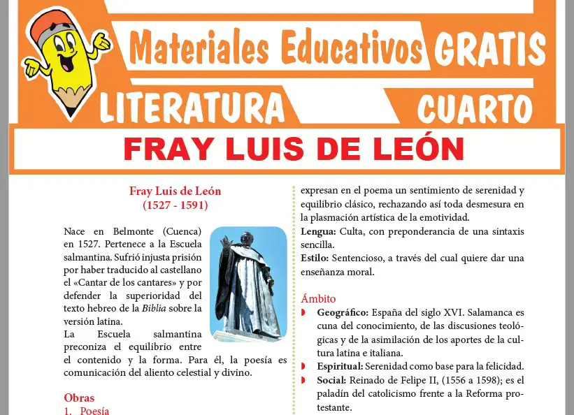 Ficha de Fray Luis de León para Cuarto Grado de Secundaria