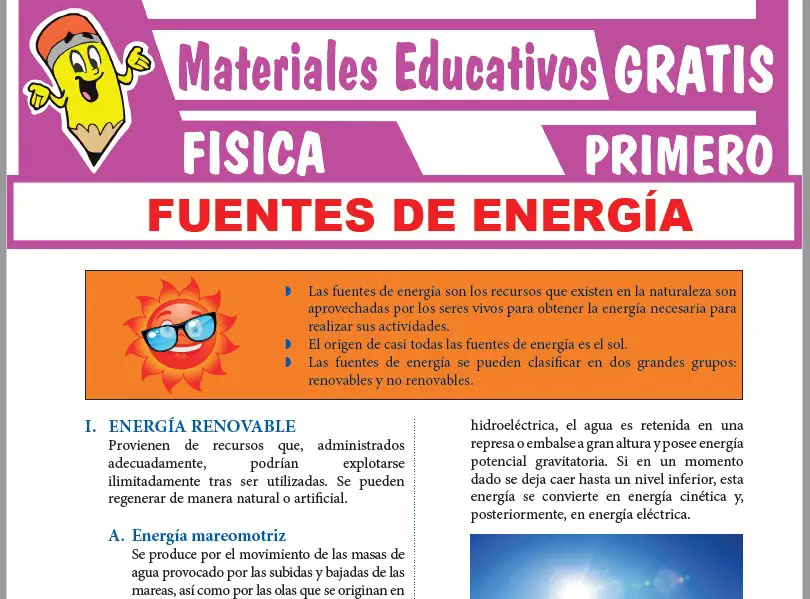 Ficha de Fuentes de Energía para Primer Grado de Secundaria