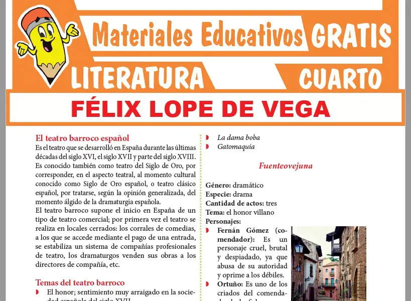 Ficha de Félix Lope de Vega para Cuarto Grado de Secundaria