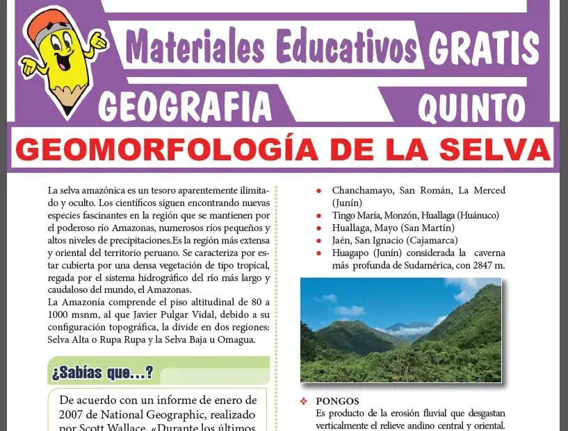 Geomorfología de la Selva para Quinto Grado de Secundaria