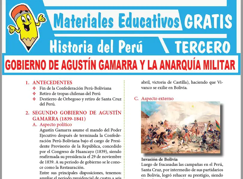 Ficha de Gobierno de Agustín Gamarra y la Anarquía Militar para Tercer Grado de Secundaria