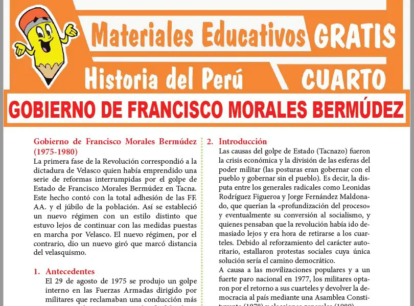 Ficha de Gobierno de Francisco Morales Bermúdez para Cuarto Grado de Secundaria