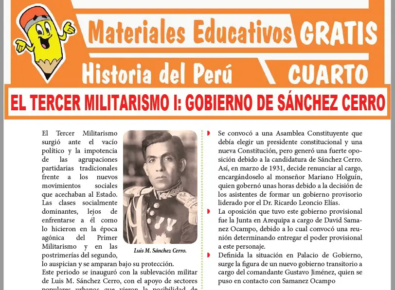 Ficha de Gobierno de Sánchez Cerro para Cuarto Grado de Secundaria