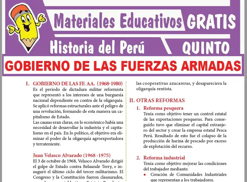 Ficha de Gobierno de las Fuerzas Armadas para Quinto Grado de Secundaria