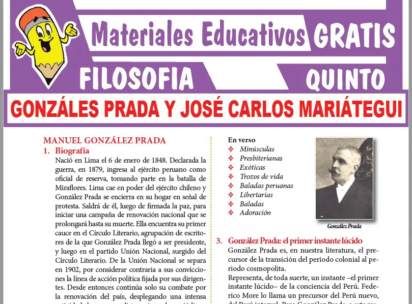 Ficha de Gonzáles Prada y José Carlos Mariátegui para Quinto Grado de Secundaria