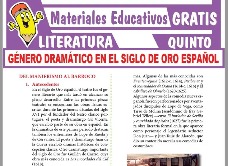 Género Dramático En El Siglo De Oro Español Para Quinto Grado