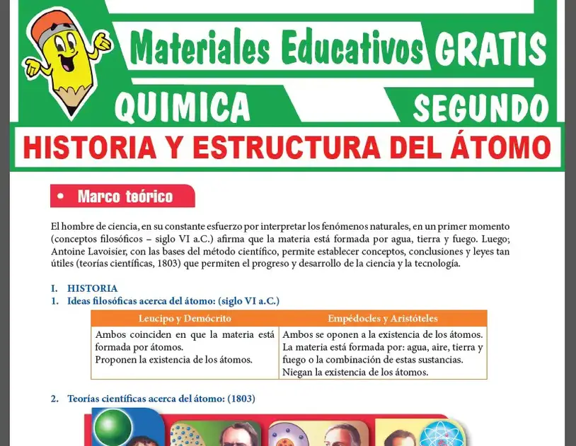 Historia y Estructura del Átomo para Segundo Grado de Secundaria