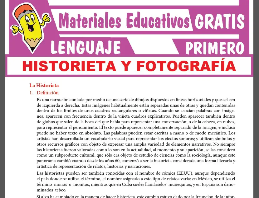 Ficha de Historieta y Fotografía para Primer Grado de Secundaria