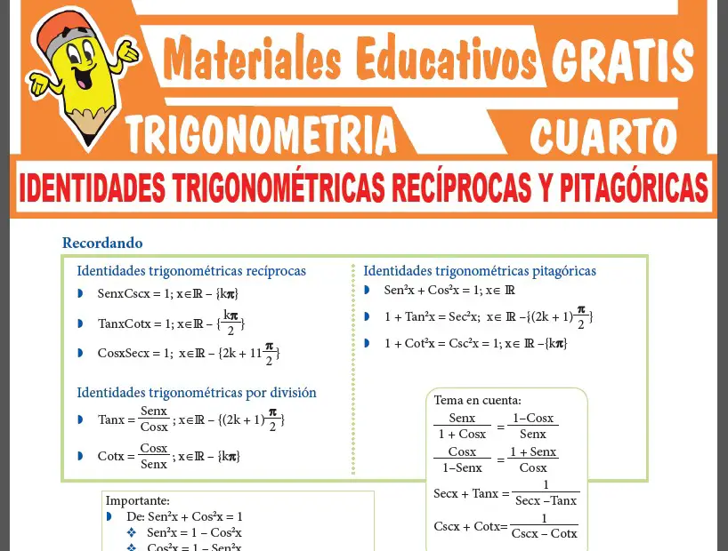 Identidades Trigonométricas Recíprocas y Pitagóricas para Cuarto Grado de Secundaria