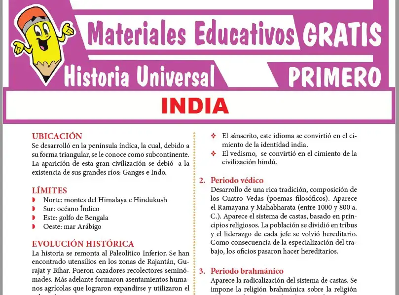 Ficha de India para Primer Grado de Secundaria