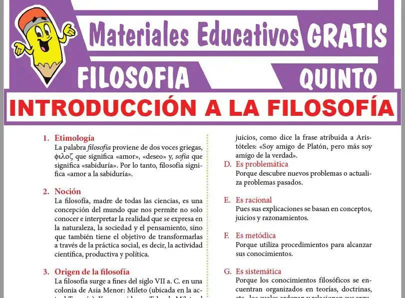 Ficha de Introducción a la Filosofía para Quinto Grado de Secundaria