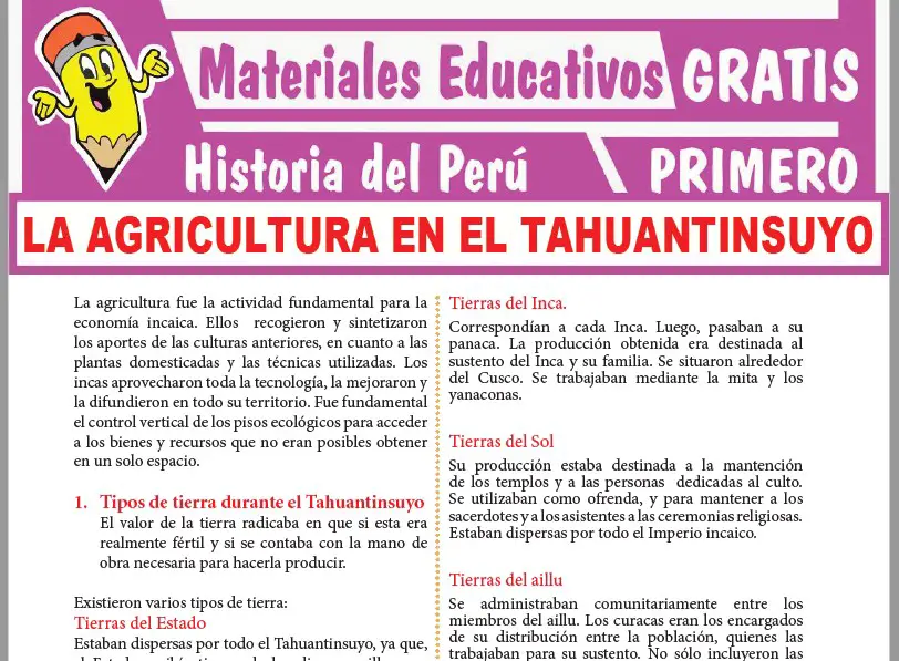 Ficha de La Agricultura en el Tahuantinsuyo para Primer Grado de Secundaria