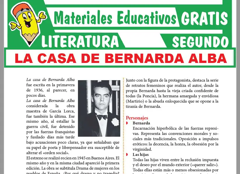 Ficha de La Casa de Bernarda Alba para Segundo Grado de Secundaria