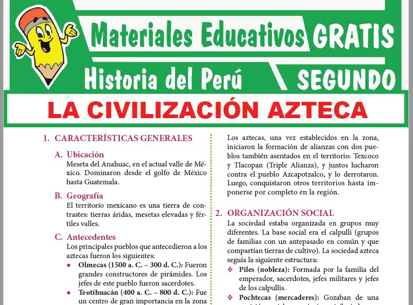 Ficha de La Civilización Azteca para Segundo Grado de Secundaria