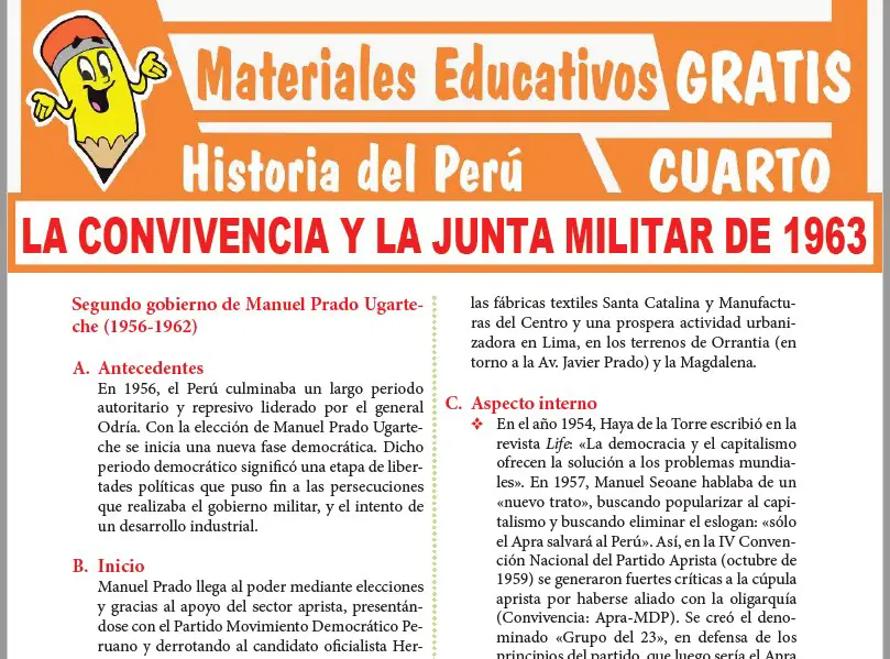 Ficha de La Convivencia y la Junta Militar de 1963 para Cuarto Grado de Secundaria