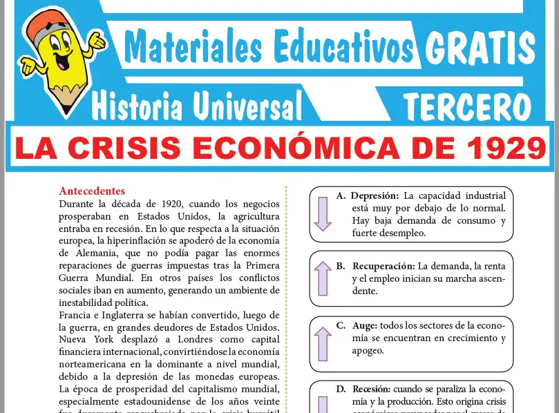 Ficha de La Crisis Económica de 1929 para Tercer Grado de Secundaria