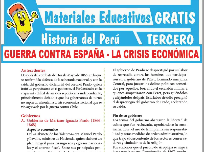Ficha de La Crisis Económica de la Guerra contra España para Tercer Grado de Secundaria