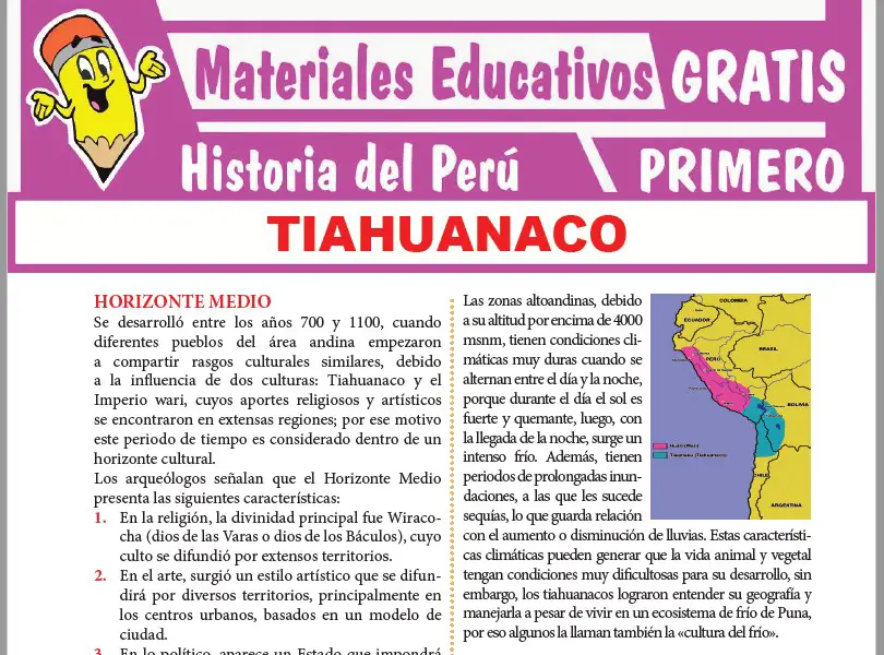 Ficha de La Cultura Tiahuanaco para Primer Grado de Secundaria