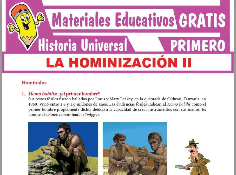 Ficha de La Hominización II para Primer Grado de Secundaria