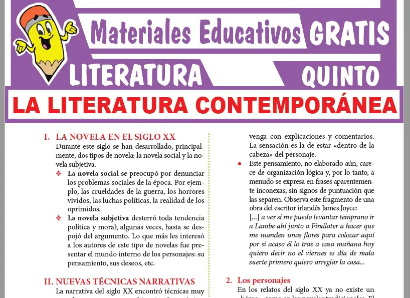Ficha de La Literatura Contemporánea para Quinto Grado de Secundaria
