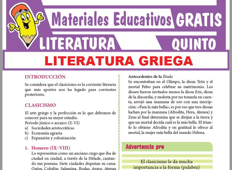 Ficha de La Literatura Griega para Quinto Grado de Secundaria