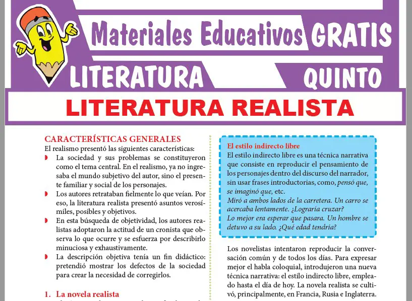 Ficha de La Literatura Realista para Quinto Grado de Secundaria