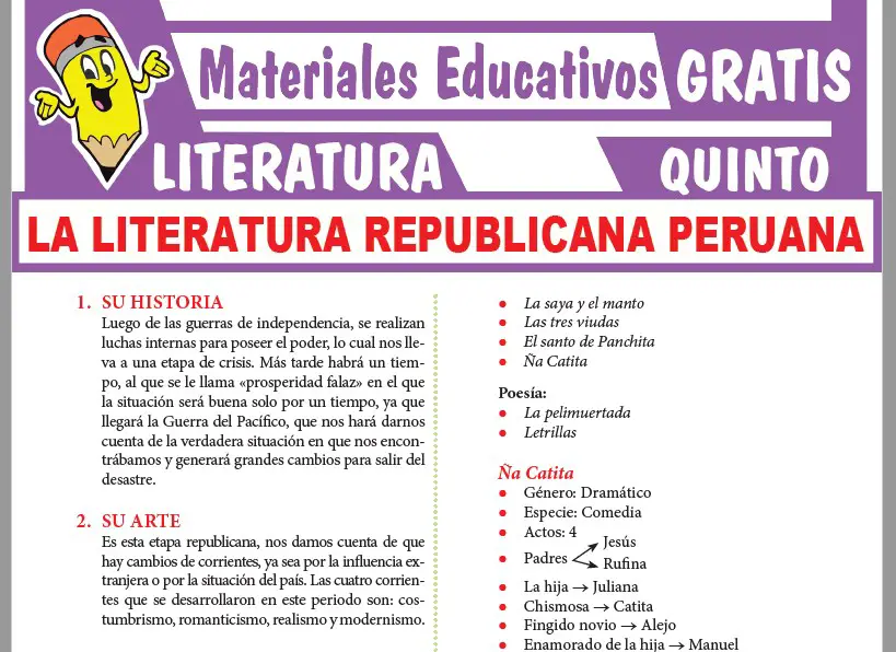 Ficha de La Literatura Republicana Peruana para Quinto Grado de Secundaria