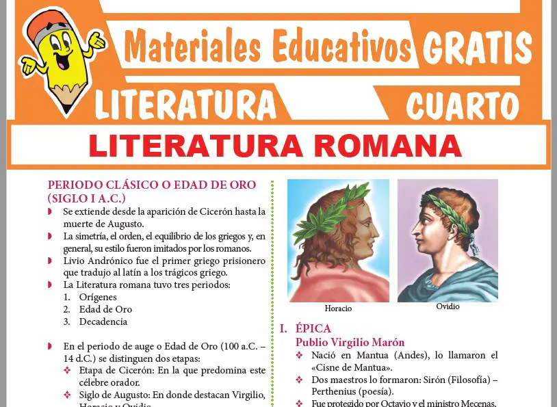 Ficha de La Literatura Romana para Cuarto Grado de Secundaria