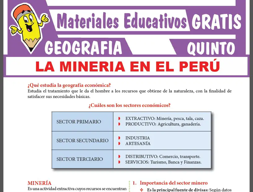 La Minería en el Perú para Quinto Grado de Secundaria