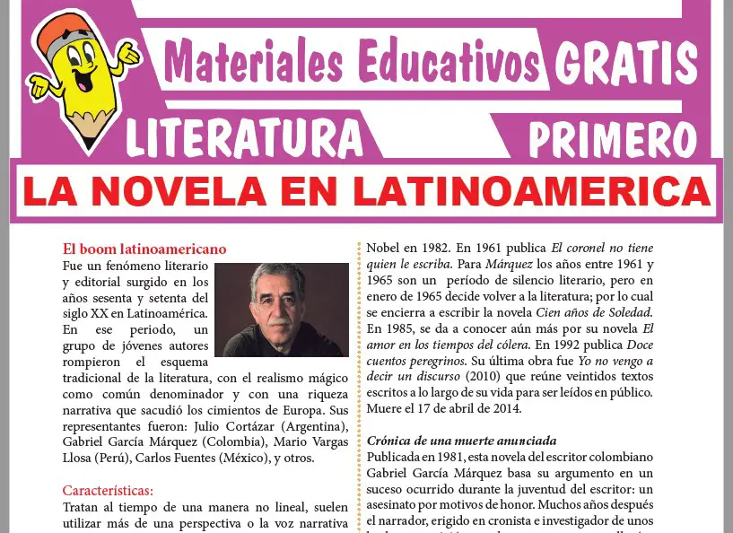 Ficha de La Novela en Latinoamérica para Primer Grado de Secundaria