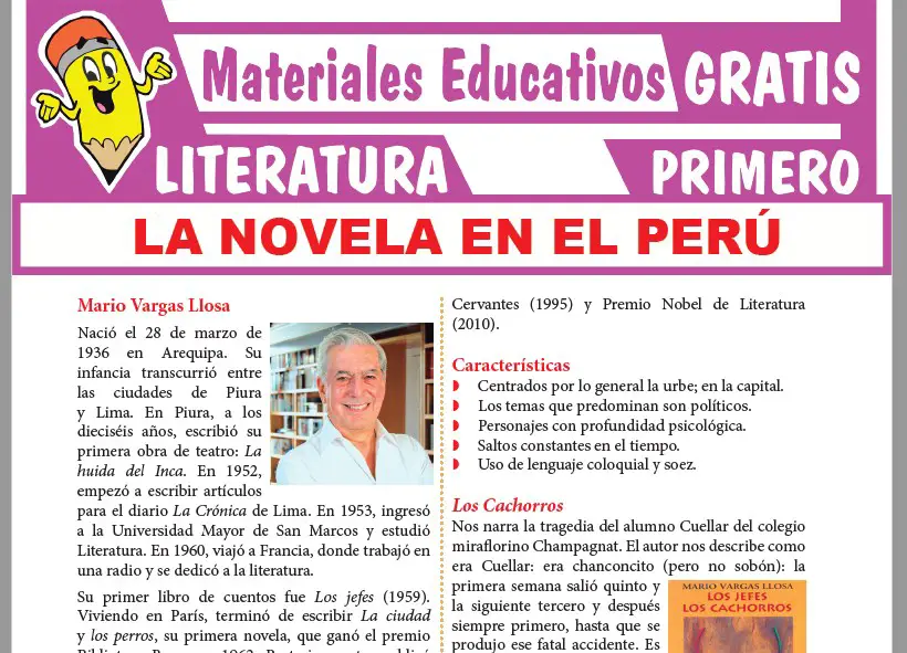 Ficha de La Novela en el Perú para Primer Grado de Secundaria
