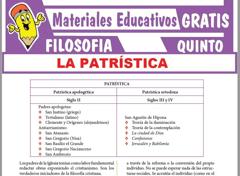 Ficha de La Patrística para Quinto Grado de Secundaria