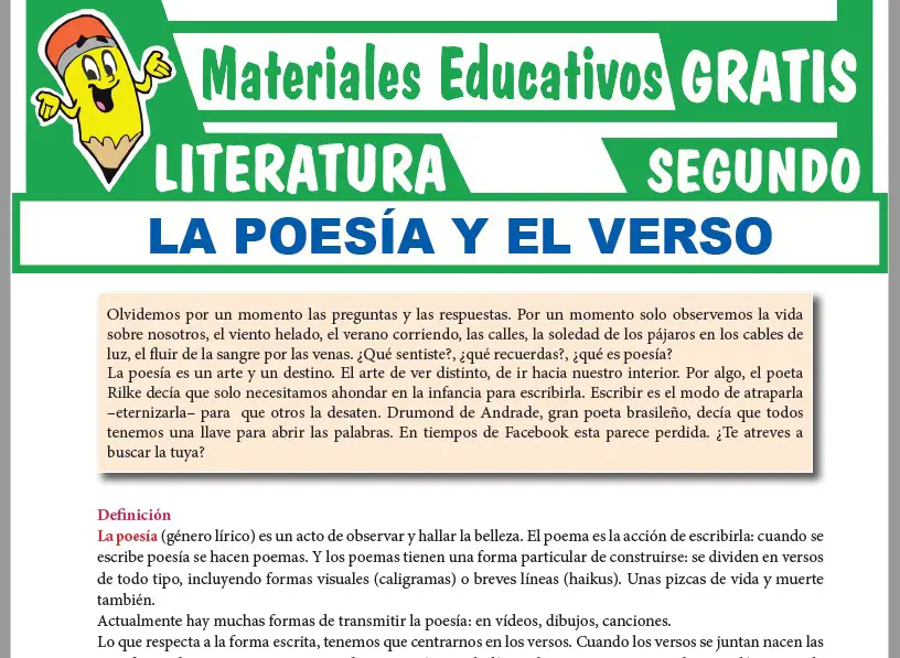 Ficha de La Poesía y el Verso para Segundo Grado de Secundaria