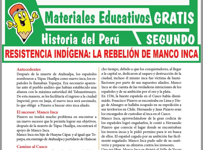 Ficha de La Rebelión de Manco Inca para Segundo Grado de Secundaria