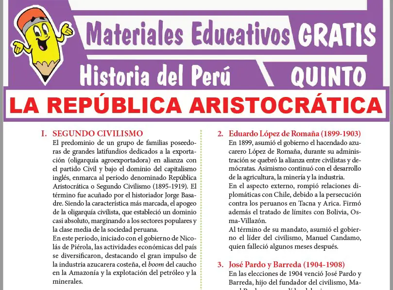 Ficha de La República Aristocrática del Perú para Quinto Grado de Secundaria