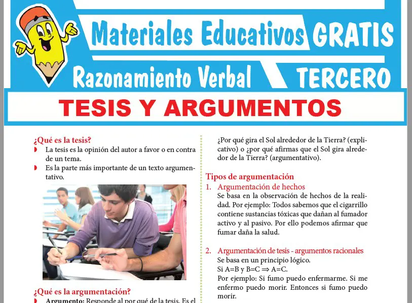 Ficha de La Tesis y la Argumentación para Tercer Grado de Secundaria